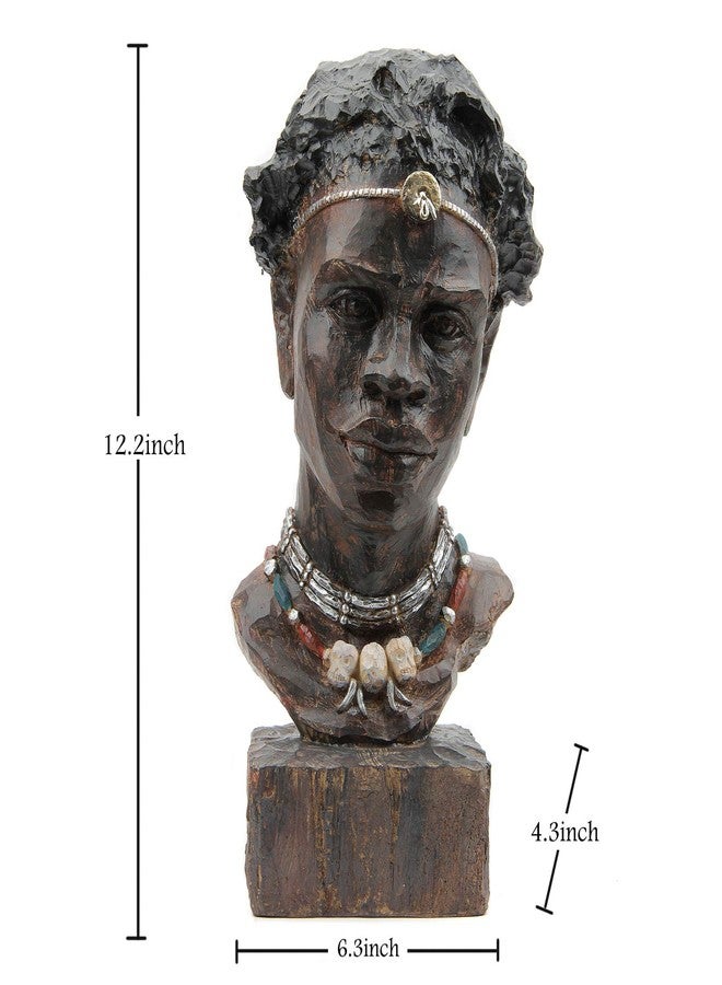 Leekung African Statues and Sculptures for Home Decor,African Figurines Head Statue Decorations for Home,African Art Sculptures Man Statue Decor for Living Room Woodstone Color - Image 2